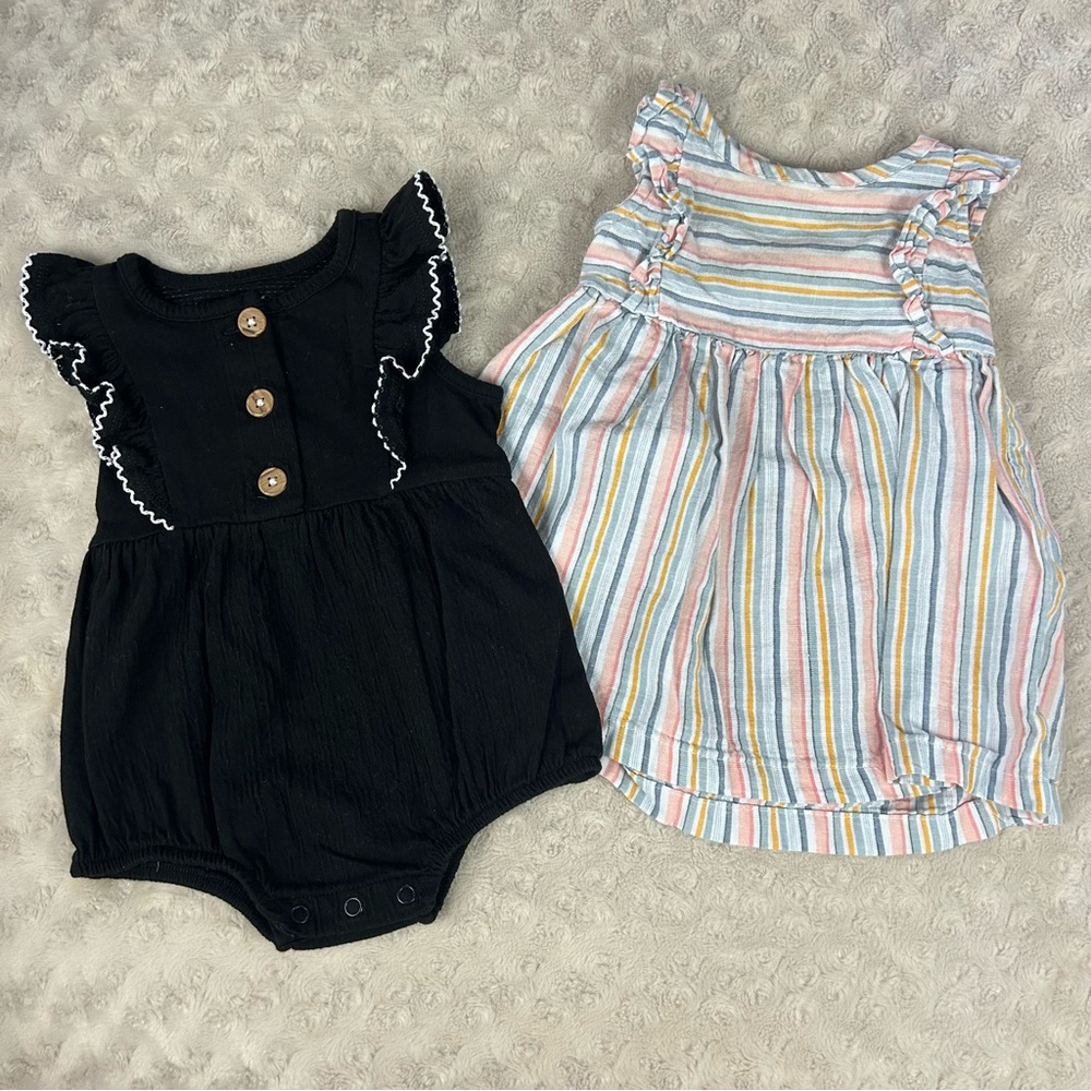 Baby Girl Bundle Dress & Summer Romper Linen Blend Stripes